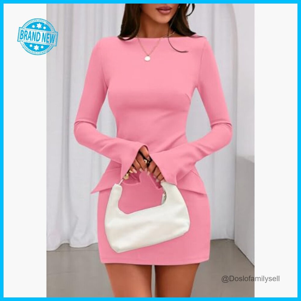Long Sleeve Mini Dress Bodycon Knit Elegant Fall Party Formal Chic - Picture 2 of 7